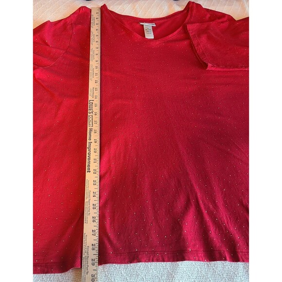 Catherines Womens 3X Red Embellished Gold Studs Tunic Top Holiday Sparkly - Picture 8 of 10